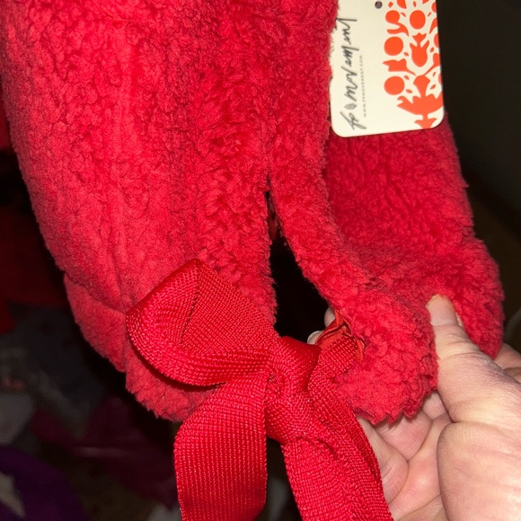 Free People Plush Red Women's Sherpa Vest with ties on side- Oversized - Picture 2 of 5